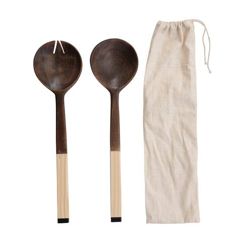 Mango and Pine Wood Salad Servers (Set of 2)