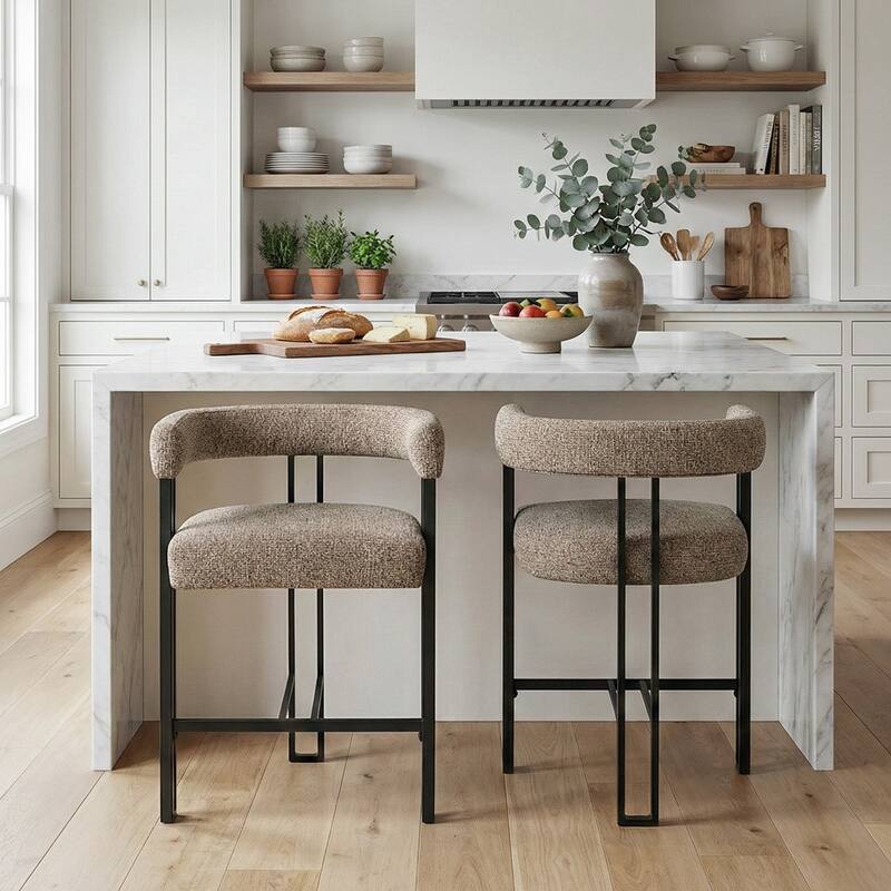 25" Seat Height Upholstered Tweed Black Matel Counter Stool