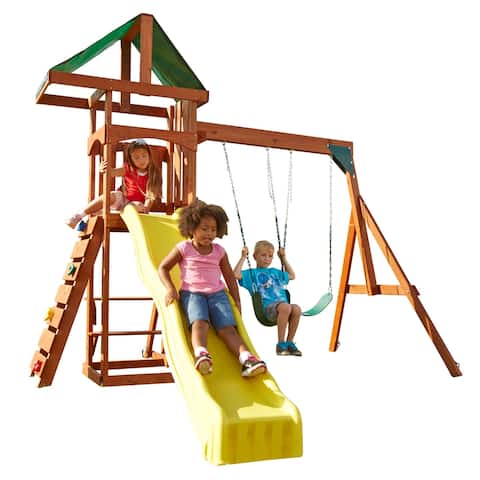 Swing-N-Slide Scrambler Swing Set with 2 Belt Swings and Yellow Slide - 120" x 122" x 108"
