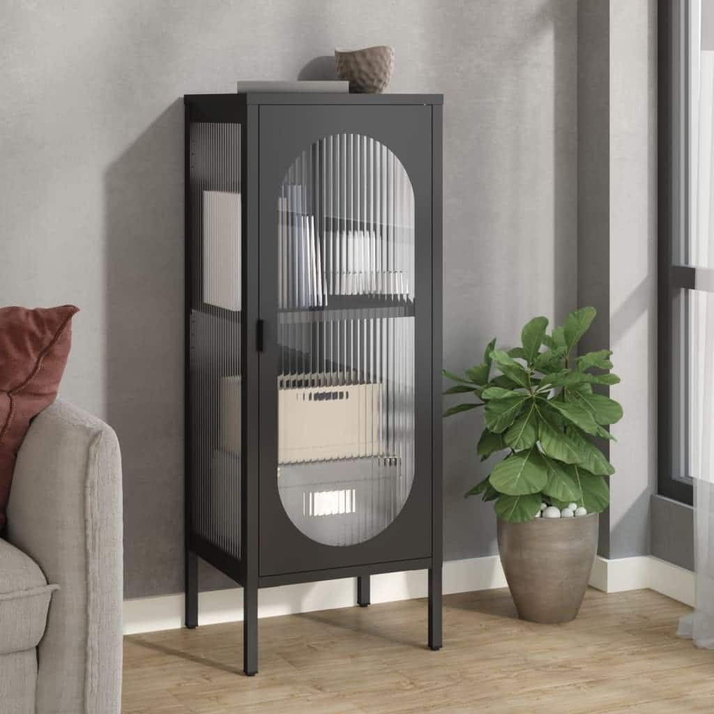 vidaXL Sideboard Black 15.7"x13.8"x41.3" Glass and Steel - 15.7" x 13.8" x 41.3"