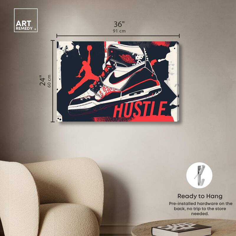 Navy Red Hustle Sneaker Canvas by Art Remedy, Gallery Wrapped