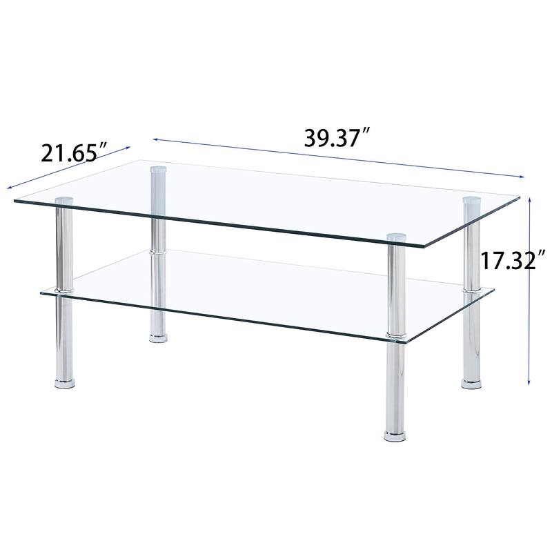 Modern 2-Layer Space Coffee Table with Storage Shelve