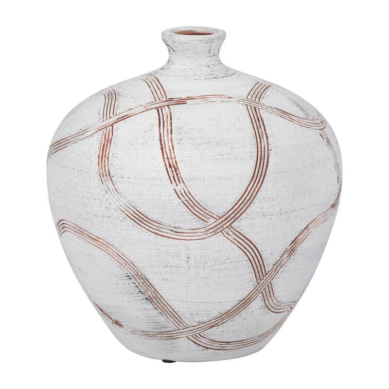 Sagebrook Home Natural Textured Ceramic Round Global Vase, White,
