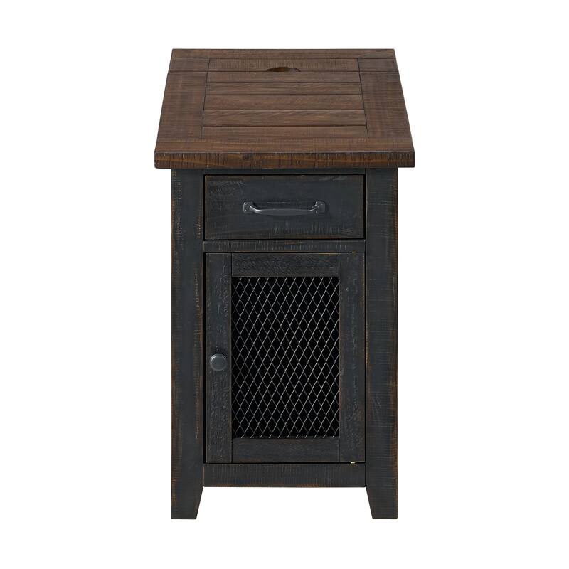 Rustic Solid Wood Chairside End Table with Hidden Charging Station
