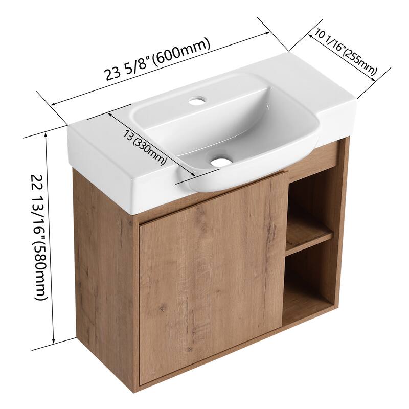 Beingnext 24"/28" Bathroom Vanity with Sink, Floating Bathroom Vanity with Soft Close Door and Shelf