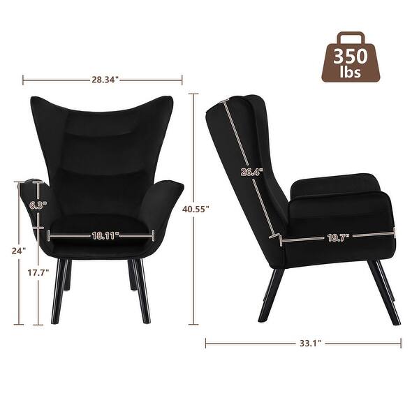 dimension image slide 5 of 6, Upholstered Wingback Armchair Leisure Accent Chair, Single - 40.55" H x 28.34" W x 33.1" D