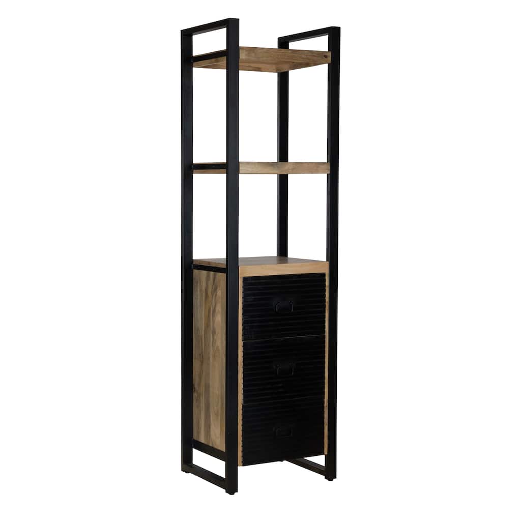 79" Industrial Mango Wood Bookshelf with Drawers and Shelves