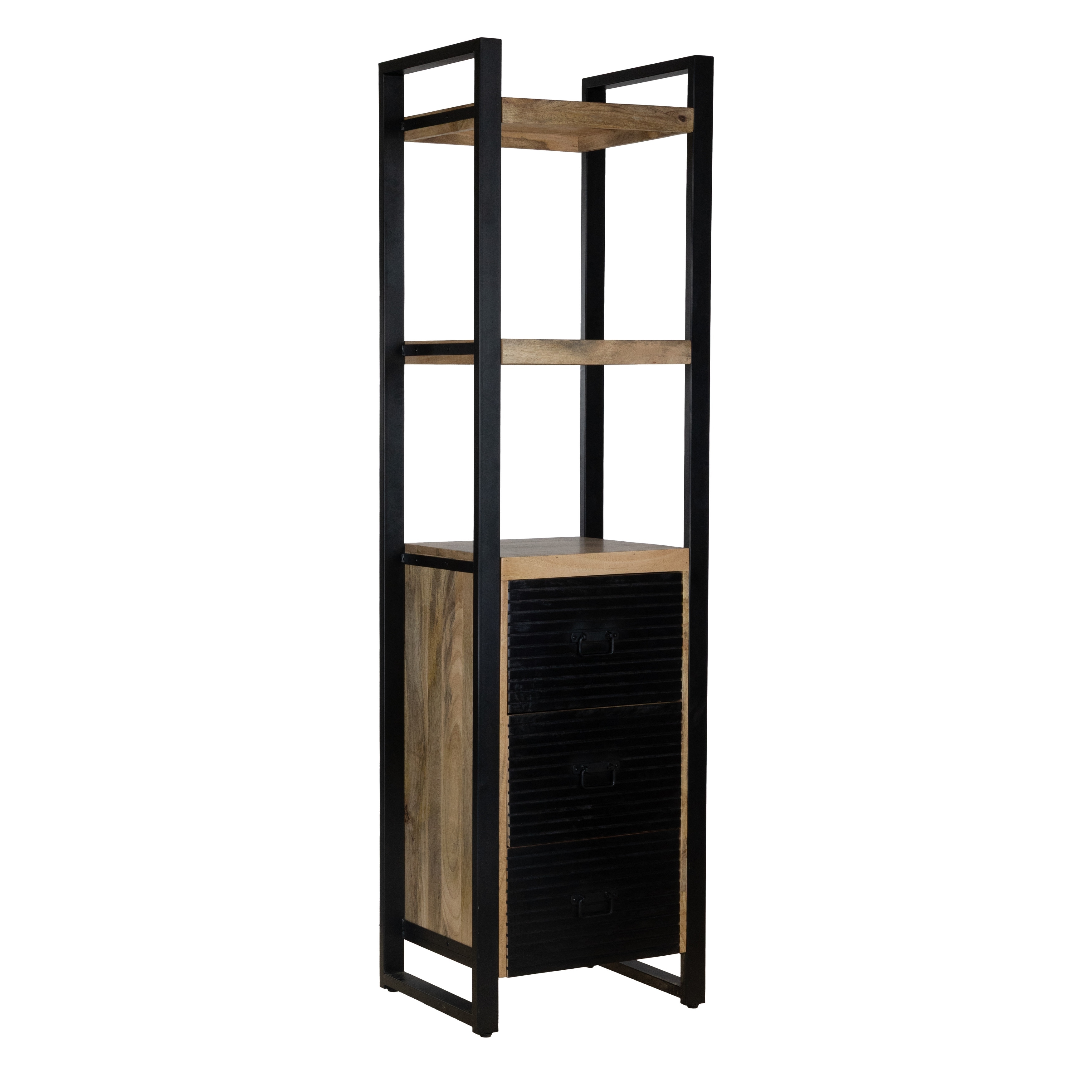 79" Industrial Mango Wood Bookshelf with Drawers and Shelves