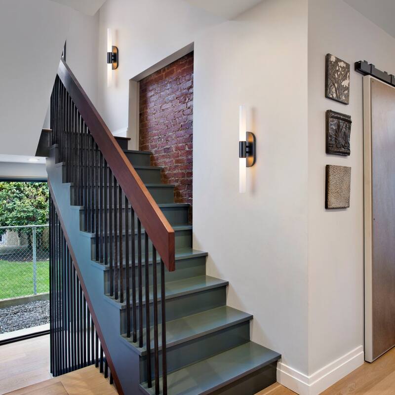 Mid-Century 2-Light Dimmable LED Wall Sconce - Black - H23.4" × W4.5" × D3.9"