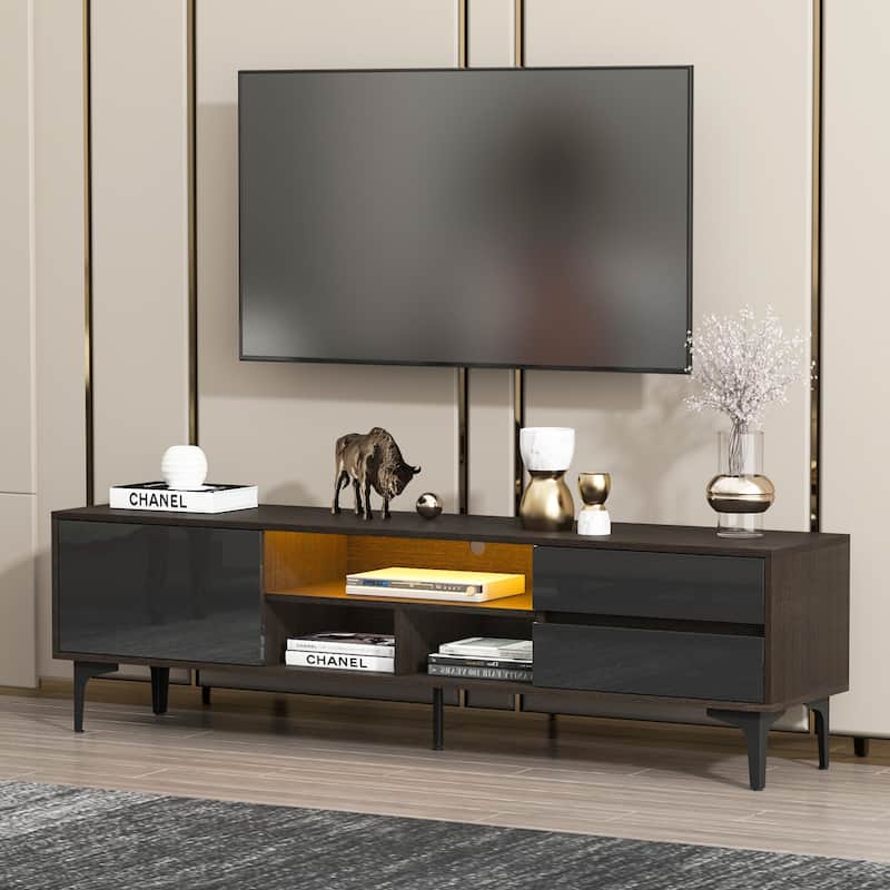 Dark Brown & Black TV Stand Ideal for Living Room or Bedroom with LED Remote Control Lights