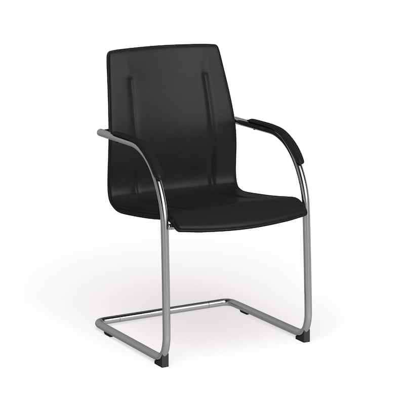 Vinyl Side Reception Chair with Chrome Sled Base - Lobby and Guest Seating - Black
