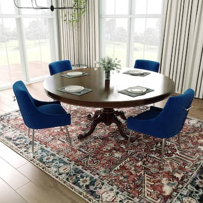 SEYNAR Modern Velvet Pleated Finish Back Dining Chair Set of 4 with Rear Handle