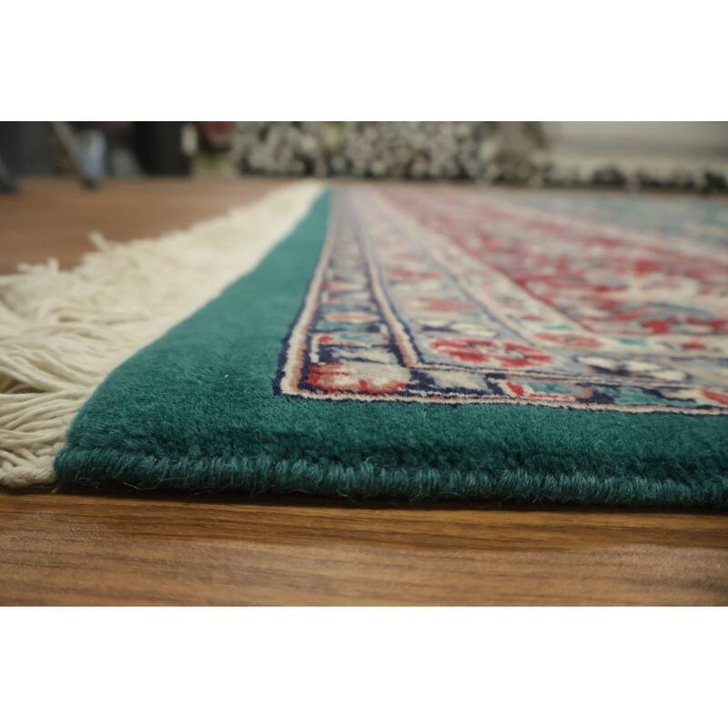 Hand Knotted Oriental 100% Wool Carpet Traditional Floral Green Kashan Area Rug - 12' 3'' X 9' 0''