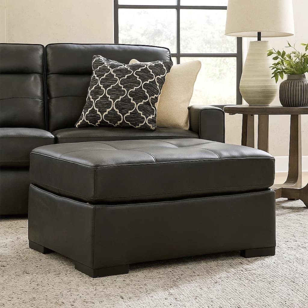 Keaton Oversized Accent Ottoman, Black Faux Leather, 40 Inch