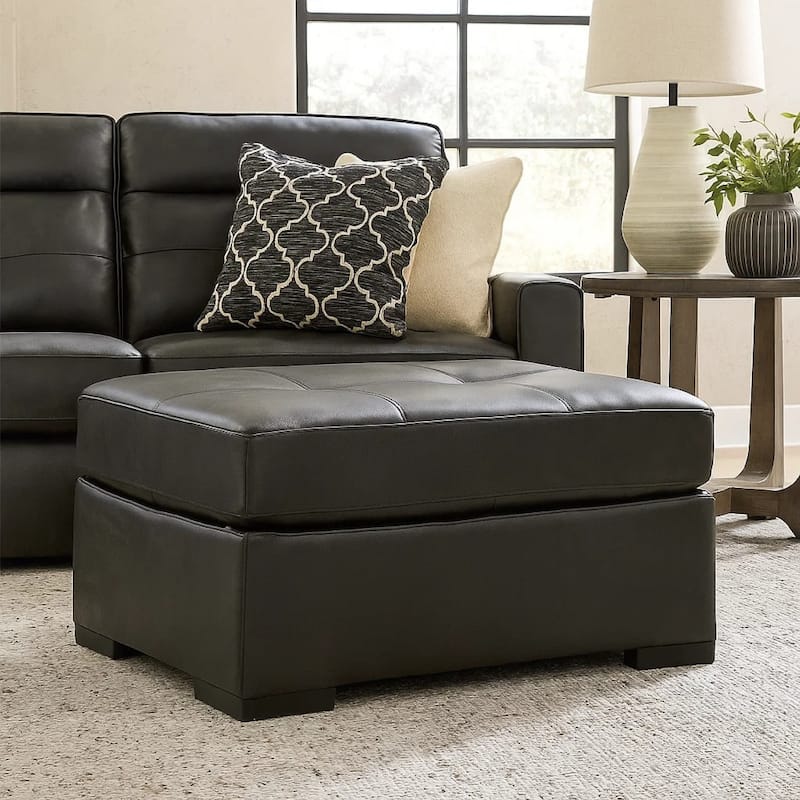 Keaton Oversized Accent Ottoman, Black Faux Leather, 40 Inch