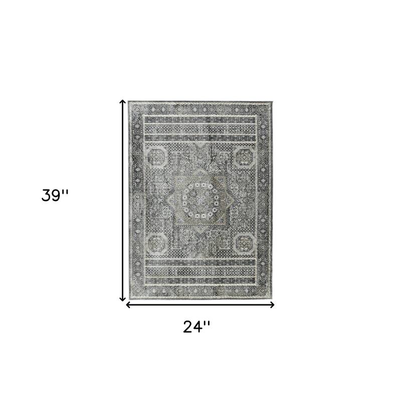 HomeRoots Medallion Transitional Rectangle Area Rug - 39.00 in. x 24.00 in. x 0.30 in.