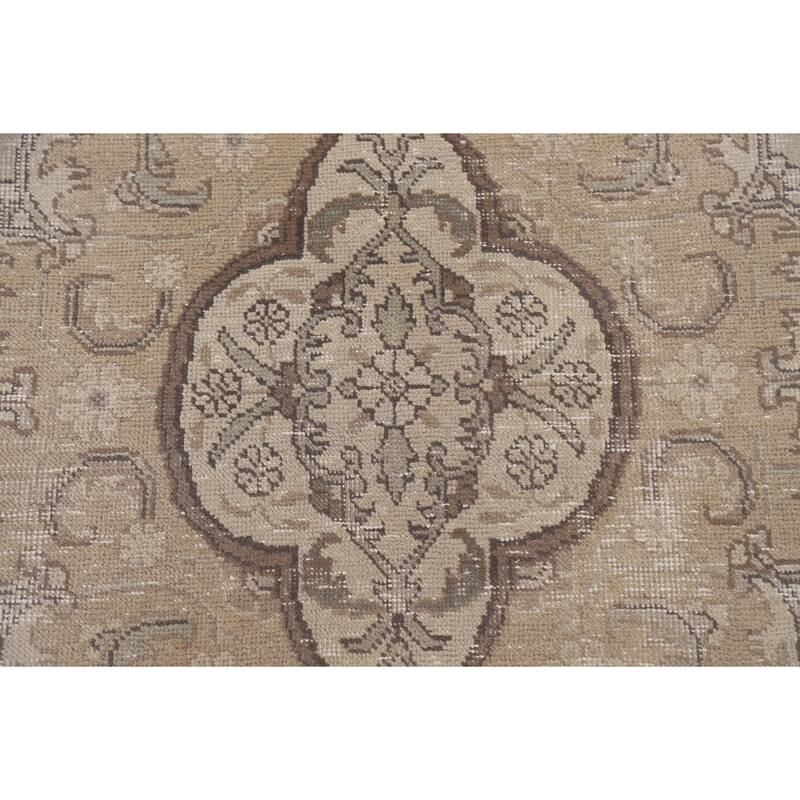 Beige Distressed Tabriz Persian Vintage Rug Handmade Wool Carpet - 6'6" x 9'3"