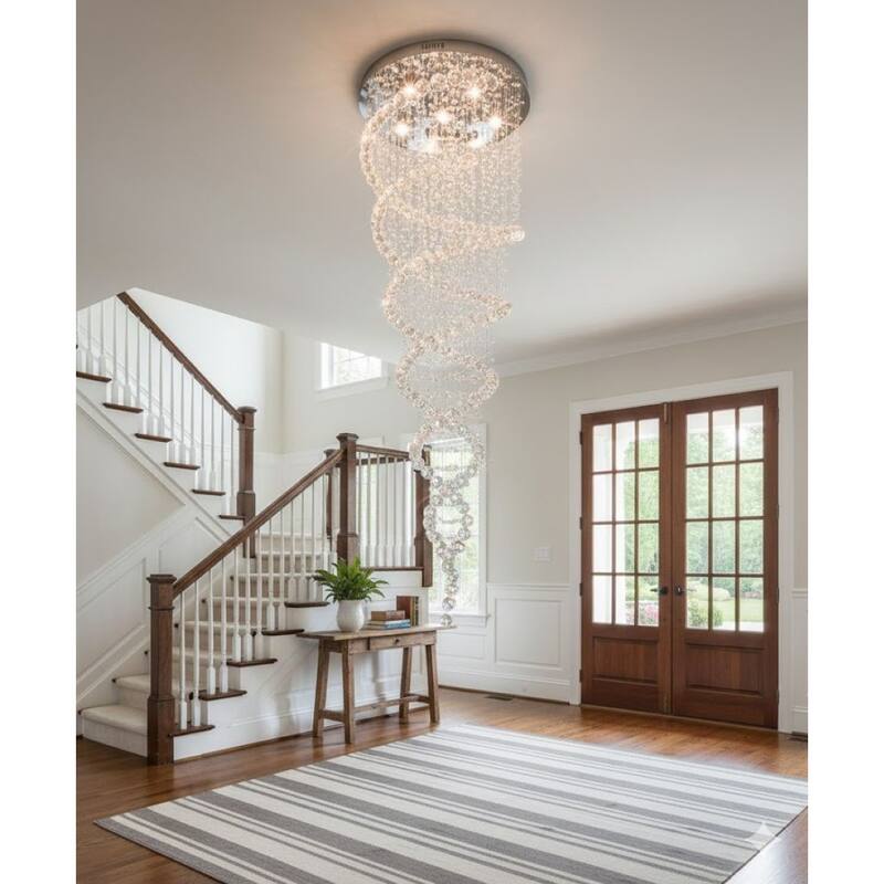 10 Light Flushed Chrome Chandelier With Spiral Crystals