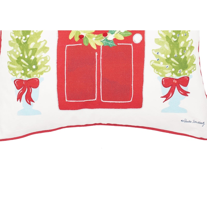 Door Wreath Printed & Embellished Throw Pillow