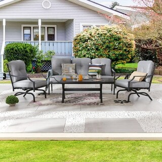 Patio Festival 4-Piece Outdoor Metal Sofa and Chair Set with Coffee Table