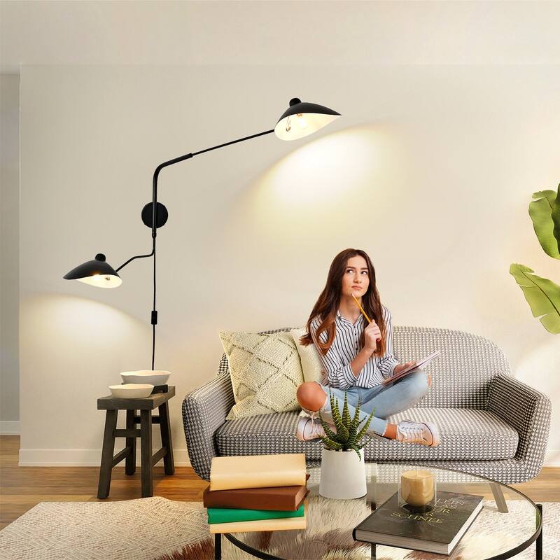 Modern Swing Wall Sconce 2-Light Black Wall Adjustable Lamp Indoor