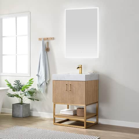 Alistair 24 Single Vanity with White Grain Stone Top without Mirror