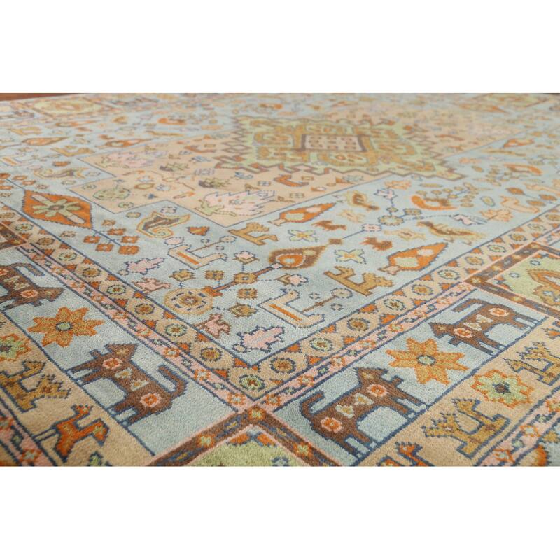 Light Blue Tribal Kazak Oriental Area Rug Handmade Wool Carpet - 8'3"x 9'11"