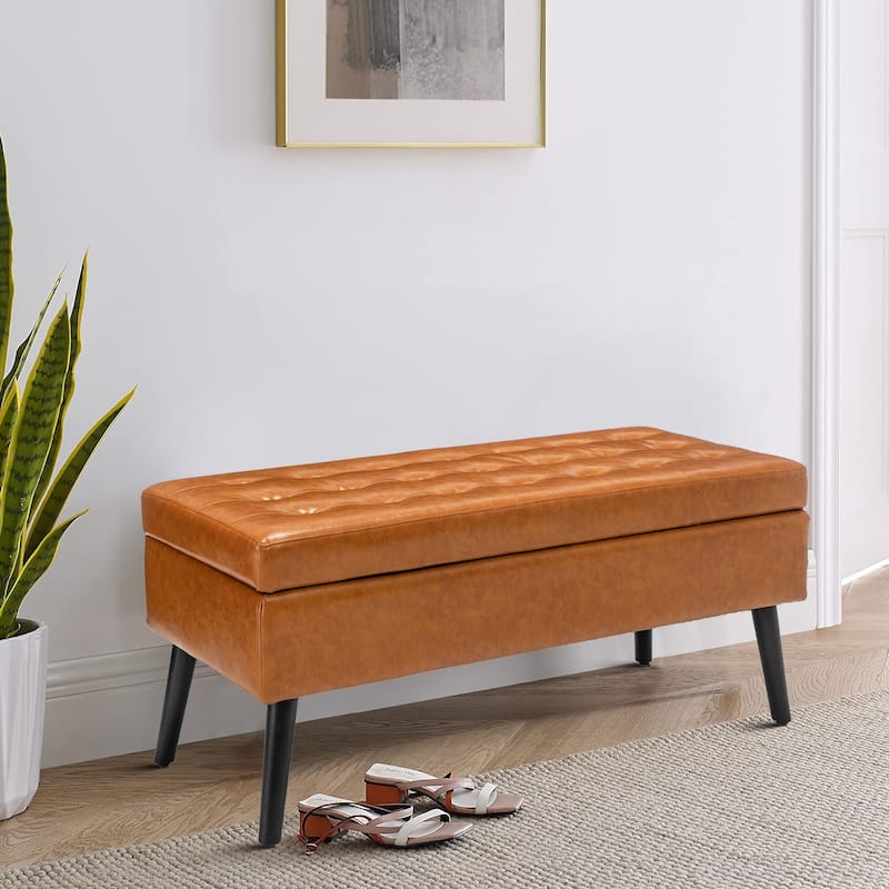 Modern Stylish Upholstered Storage Bench with Flip Top - Brown