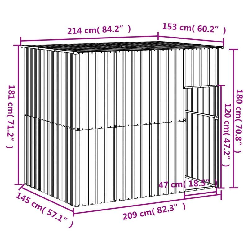 vidaXL Dog House with Run Light Gray/Anthracite multisize Galvanized Steel
