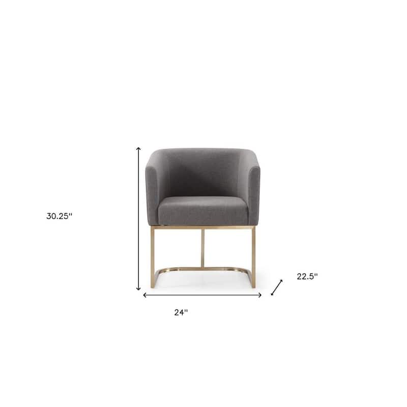 Dark Gray And Antiqued Brass Upholstered Fabric Dining Arm Chair
