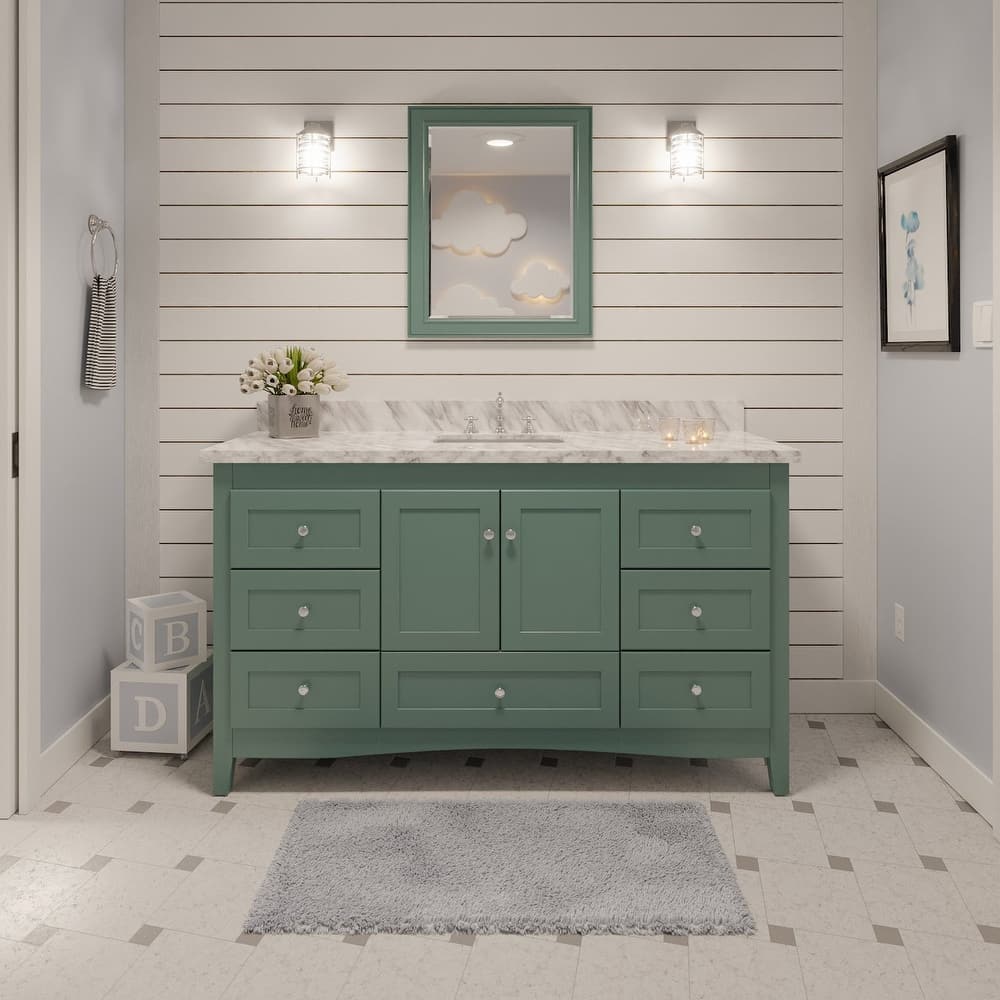 KitchenBathCollection Abbey 60" Single Bathroom Vanity with Carrara Marble Top