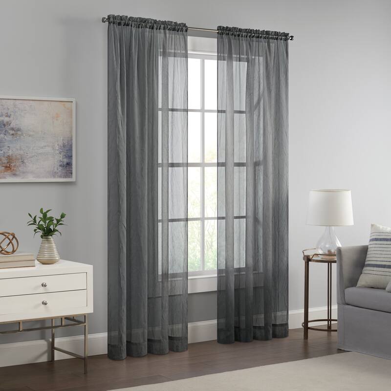 Eclipse Emina Crushed Sheer Voile Rod Pocket Curtain Panel. - 52x95 - Grey