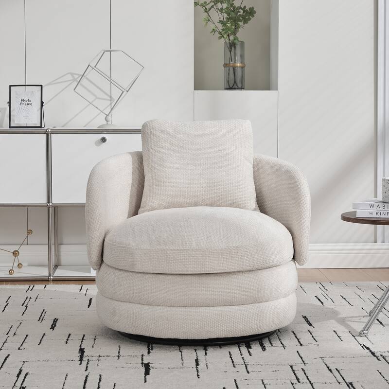 30"W Modern Round 360°Swivel Barrel Accent Chair with Pillow, Chenille Upholstered Comfy Barrel Armchair, Single Sofa Chair