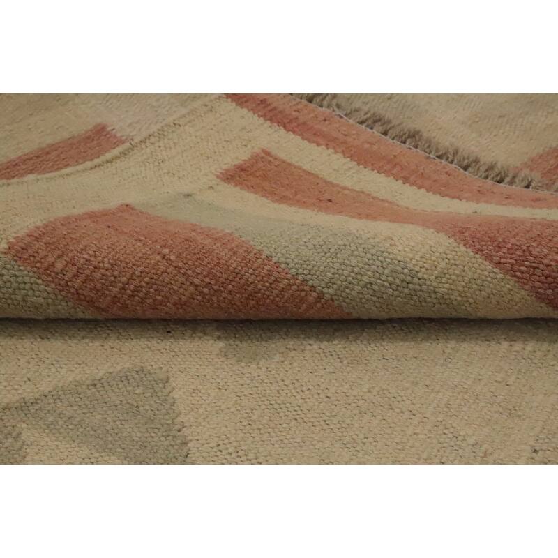 Hand Woven Oriental 100% Wool Carpet Southwestern Tribal Beige & Ivories Kilim Area Rug - 6' 9'' X 4' 8''