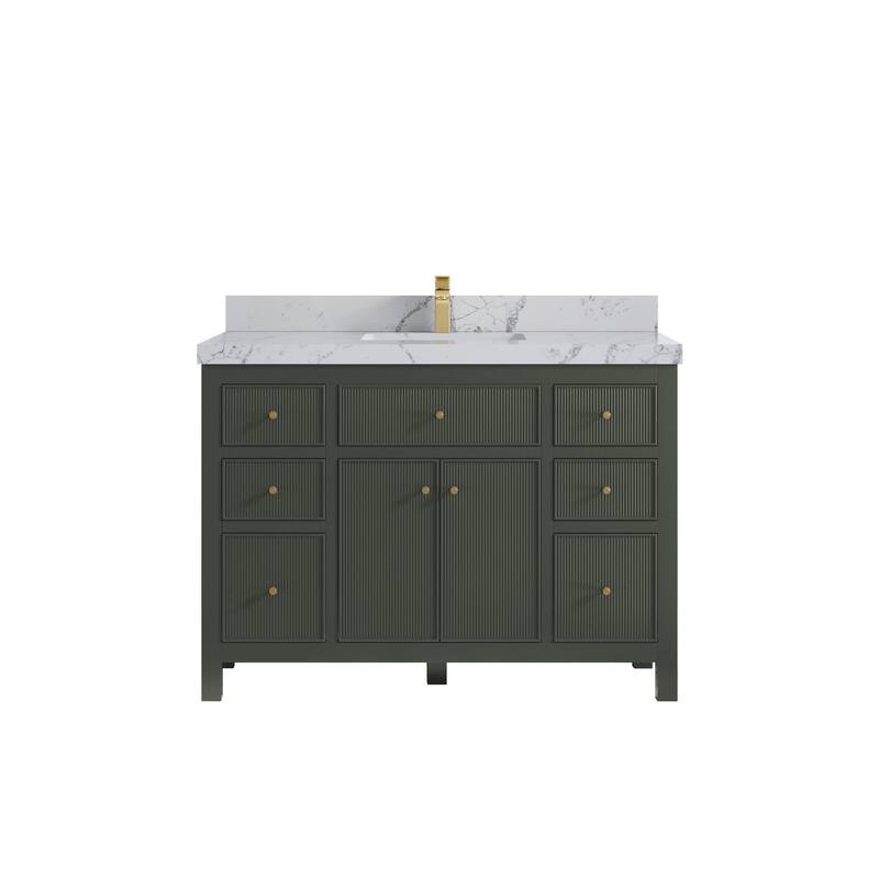 Willow Collections 48 in W x 22 in D Sonoma Free Standing Reeded Single Sink Bathroom Vanity with Countertop - 2" Venatino - Pewter Green