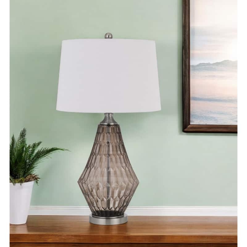 Geometric 31-Inch Table Lamp with Fabric Shade for Living Room - 17" x 17" x 31"
