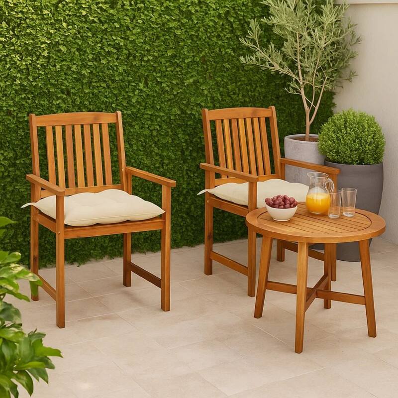 Blaire Outdoor Accent Chairs, Set of 2, Acacia Wood, Cream Cushions