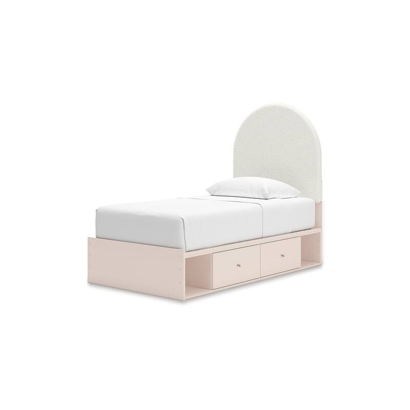 Signature Design by Ashley Wistenpine Pink/Cream Twin Upholstered Panel Platform Bed with Storage