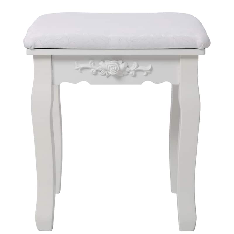 White Princess Vanity Set with Mirror & Cushioned Stool, 4-Drawer Makeup Dressing Table