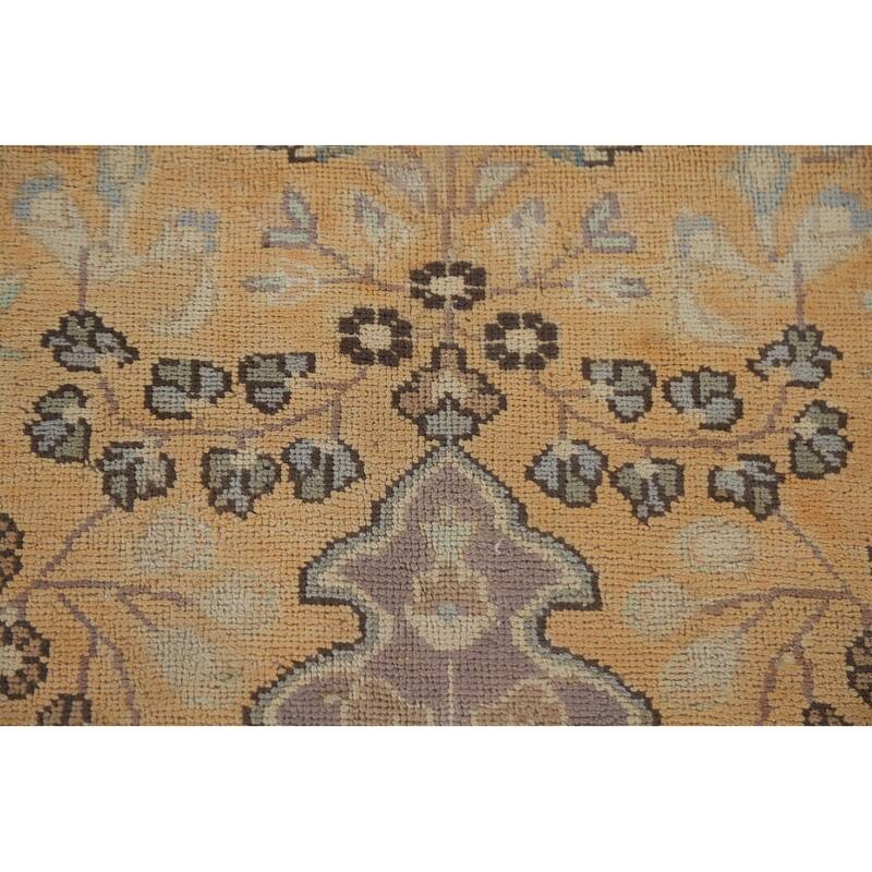 Hand Knotted Oriental 100% Wool Carpet Traditional Floral Yellow & Gold Mashad Area Rug - 12' 8'' X 9' 7''