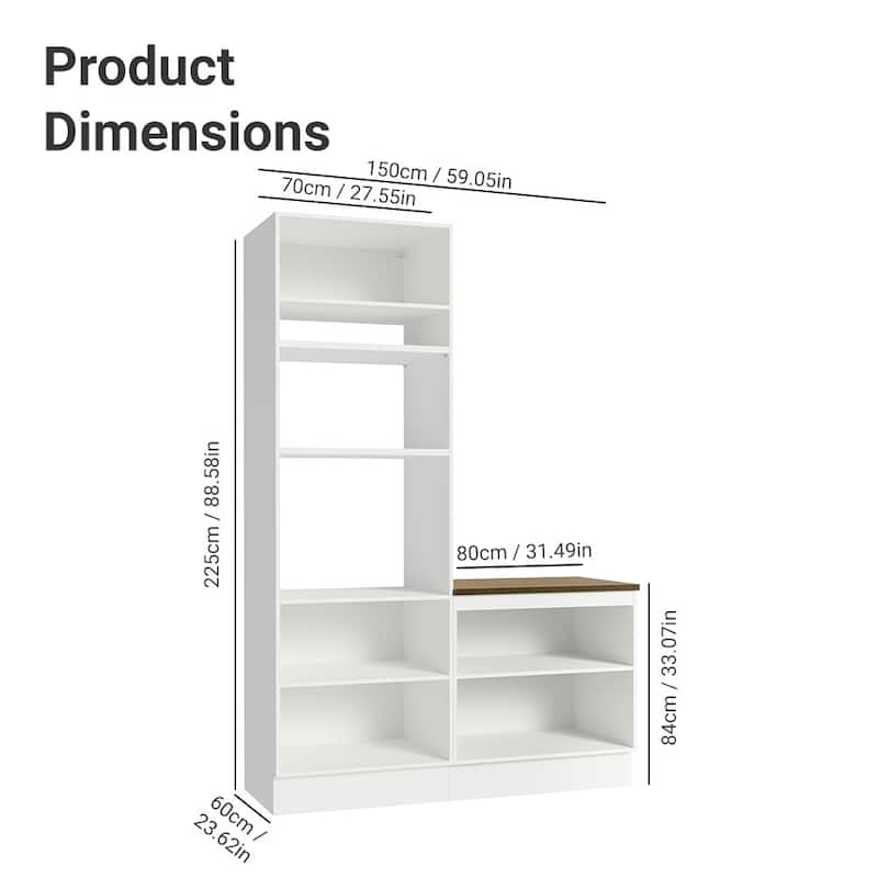 Madesa Hazel 2-Piece Kitchen Storage Set with 3 Doors 3 Shelves Pantry Cabinet and 2 Doors Base Cabinet 59 Inch Wooden - White