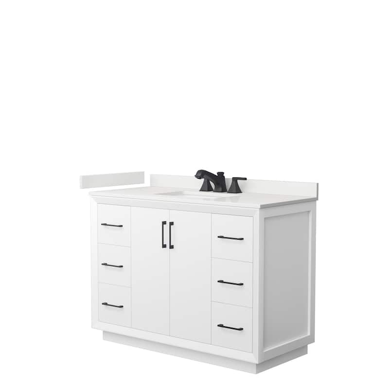 Strada 48-inch Single Vanity, Quartz Top - White, Black Trim, White Quartz Top