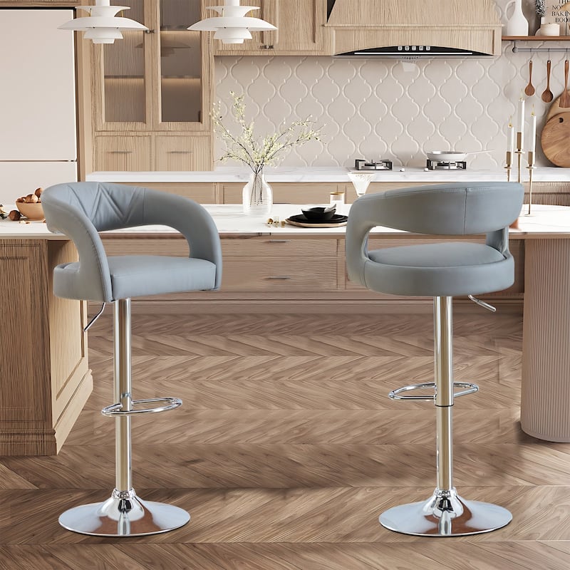VECELO Set of 2 Rounded Mid-Back Swivel Bar Stools with Adjustable Height 360° Rotation 16" Base with Footrest