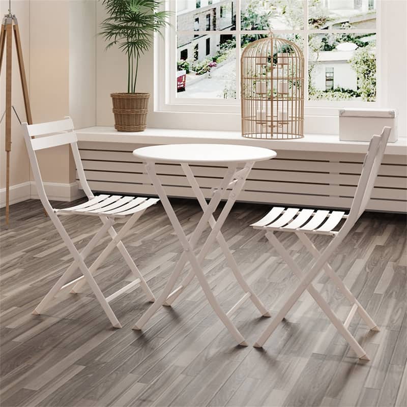 3 Piece Foldable Outdoor Metal Bistro Set with Round Table and Chairs