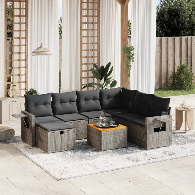 8 Piece Modular Garden Sofa Set - Gray and dark gray - form2 - 24.4 x 24.4 x 27.2 in