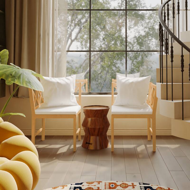 Farmhouse Dining Chairs with Rattan Backrests, Modern Kitchen Corner Chair with Rubber Wood Legs, Wooden Side Chairs, Set of 2