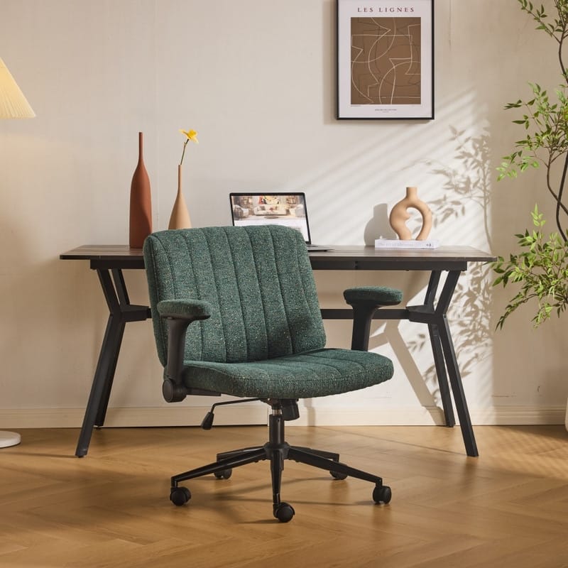 Speckled Chenille Swivel Chair With Flip-Up Arms For Cross-Legged