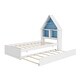 preview thumbnail 4 of 7, White+Blue Twin Size House Bed with Bookcase Headboard & LED Light