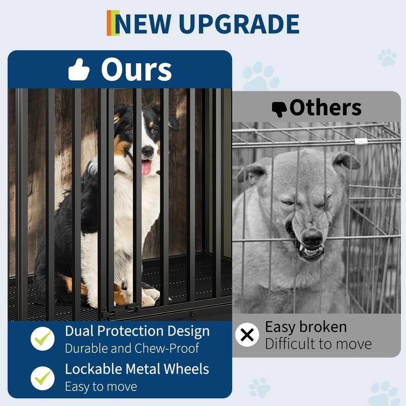 Dog Crate Furniture, 39 Inch Rolling Indoor Dog Crate with Potty Tray
