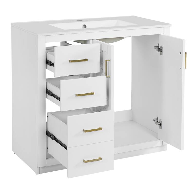36" Wood Bathroom Vanity w/ Ceramic Sink,3 Drawers,Soft Closing Doors